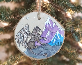 Griffin, Handmade, Wood Slice Ornament, Acrylic Painted Disc by Timber Tatts