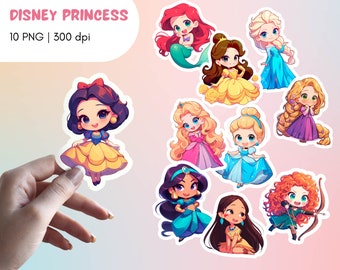 Pack de Stickers Descargables de Princesas / Arte digital PNG de cuento de hadas, diseños clipart de pegatinas mágicas para imprimir