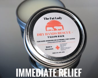 Dry Hands Rescue Grass fed Tallow Balm| For Hardworking or Extremely Dry Hands| Natural Ingredients| Unscented or Citrus-Musk Natural Scent