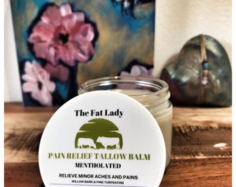 Pain Relief Tallow Balm Mentholated | Deep Penetrating, fast and effective formula| Willow bark & herbal oils | Grass-fed tallow| Natural