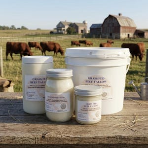 Grass-Fed Beef Tallow: Dry-Rendered Suet in Reusable Glass Jar or Bulk