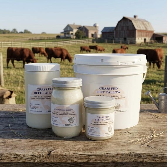 Grass-Fed Beef Tallow: Dry-Rendered Suet in Reusable Glass Jar or Bulk