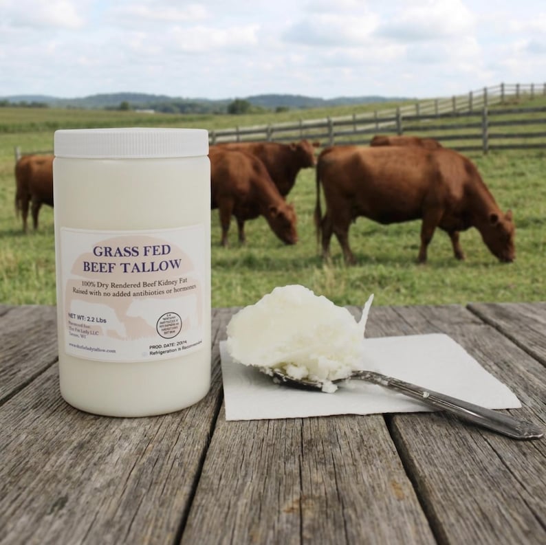 Grass-Fed Beef Tallow: Dry-Rendered Suet in Reusable Glass Jar or Bulk 32 Fluid ounces
