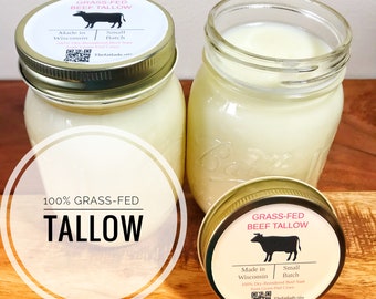 100% Premium Grass-fed Beef Tallow FAT from Wisconsin| Reusable Glass Jar| Double Rendered and Filtered Maximum Purity and Stability.