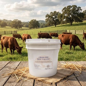 Grass-Fed Beef Tallow: Dry-Rendered Suet in Reusable Glass Jar or Bulk 120 Fluid ounces