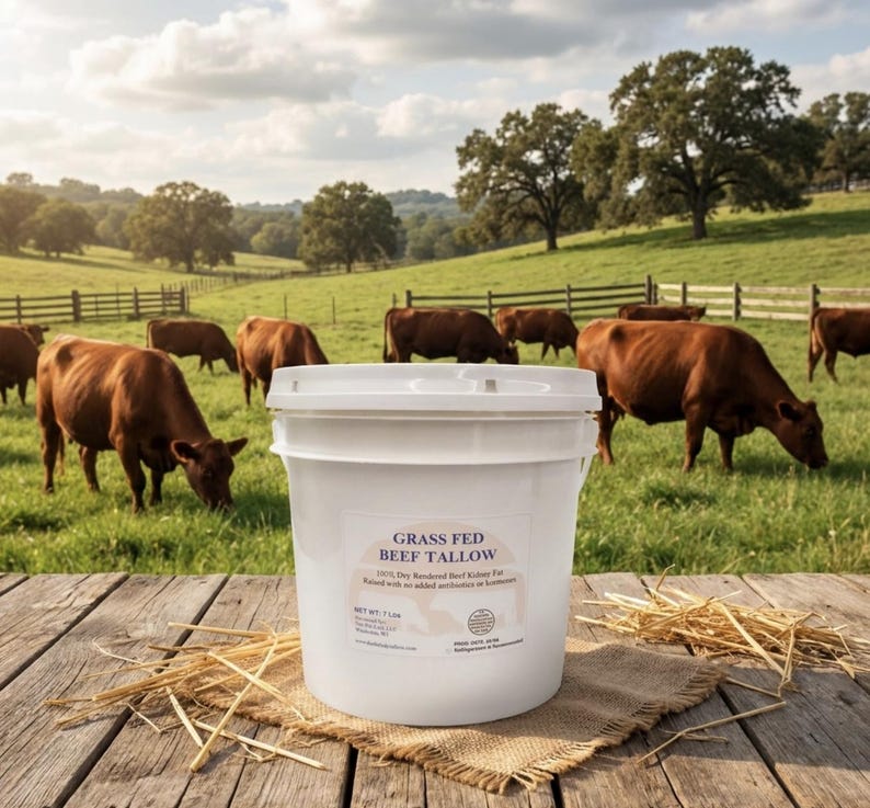 Grass-Fed Beef Tallow: Dry-Rendered Suet in Reusable Glass Jar or Bulk 120 Fluid ounces