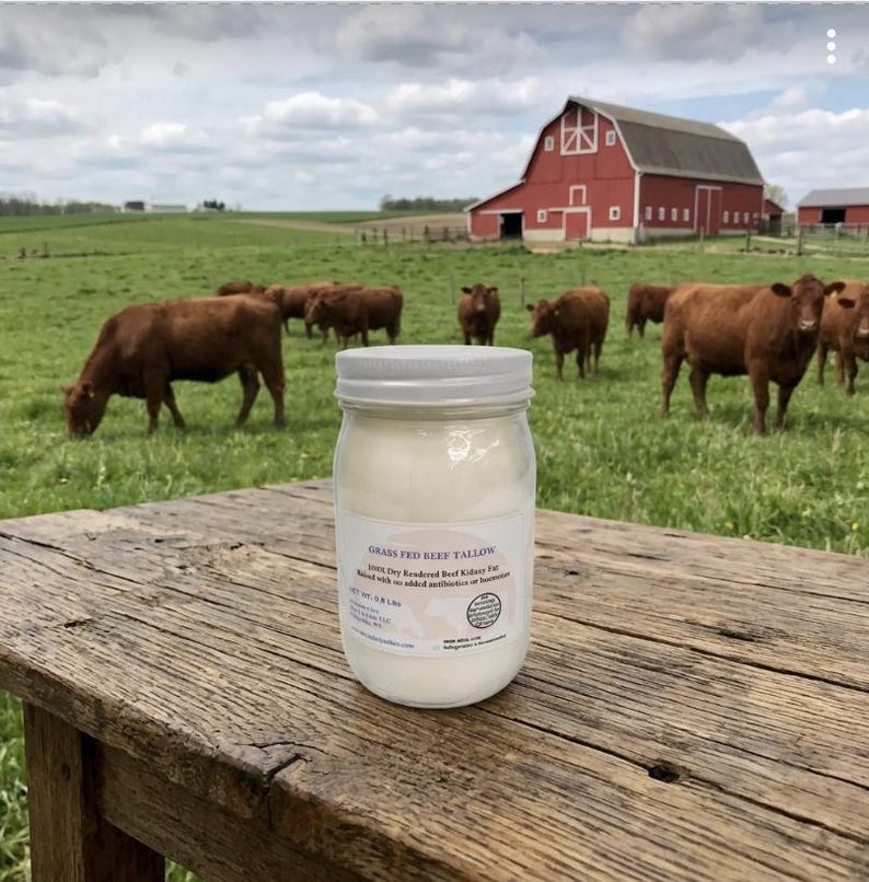 Grass-Fed Beef Tallow: Dry-Rendered Suet in Reusable Glass Jar or Bulk 16 Fluid ounces