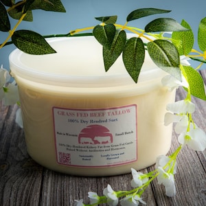 Premium Grass Fed & Finished Rendered Suet Beef Raw Tallow - Antibiotic and Hormone Free - Sourced From Small Wisconsin Farms - Bulk Size
