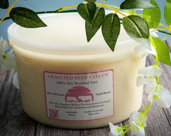 Grass-Fed Beef Tallow: Dry-Rendered Suet, Wisconsin Sourced, Cooking Skincare- Free Shipping