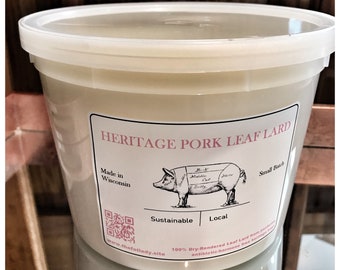 100% Highest Quality Heritage Pork Leaf Lard from Wisconsin| 30 & 60 Oz| Double Rendered and Filtered for Maximum Purity