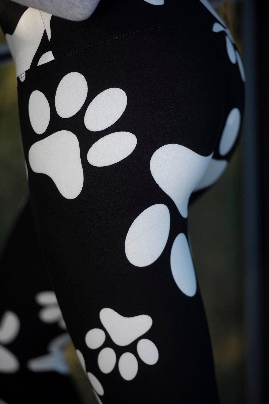 Black Dog Paw Print Leggings for Women With 5 High Waist, Slimming, Yoga Pants, Buttery Soft