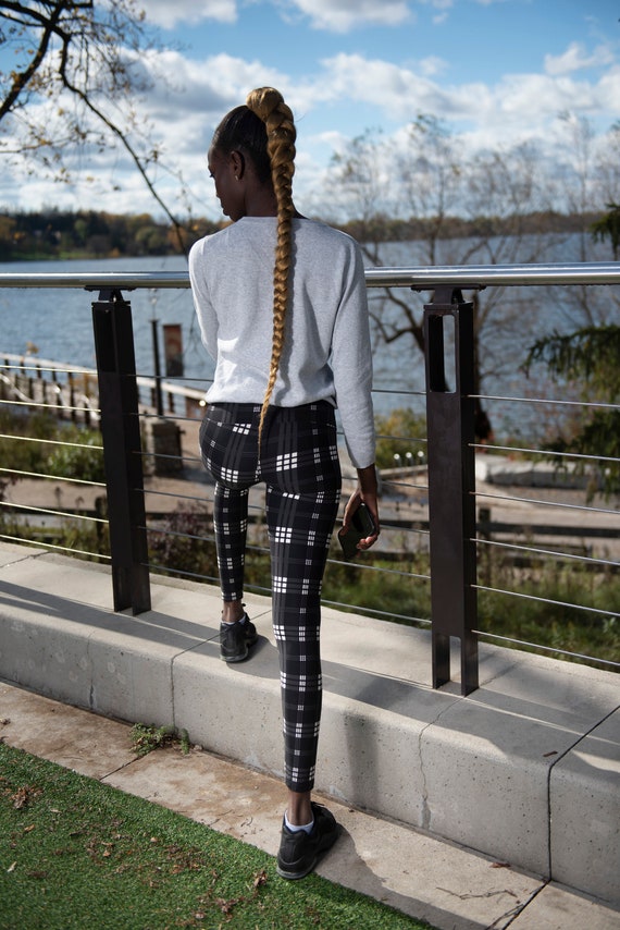 Black Plaid Leggings for Women With 5 