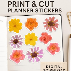 Watercolor Flower Stickers: Printable Planner & Scrapbook Clipart (Cut Files)