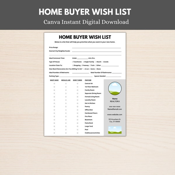 Real Estate Home Buyer Wish List