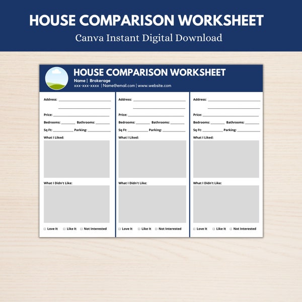 Real Estate House Comparison Worksheet