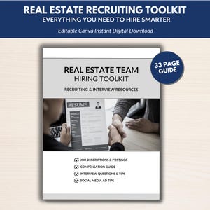 Real Estate Team & Agent Recruiting Toolkit | REALTOR Hiring Templates, Interview Questions, Job Descriptions, Job Posting, + Compensation