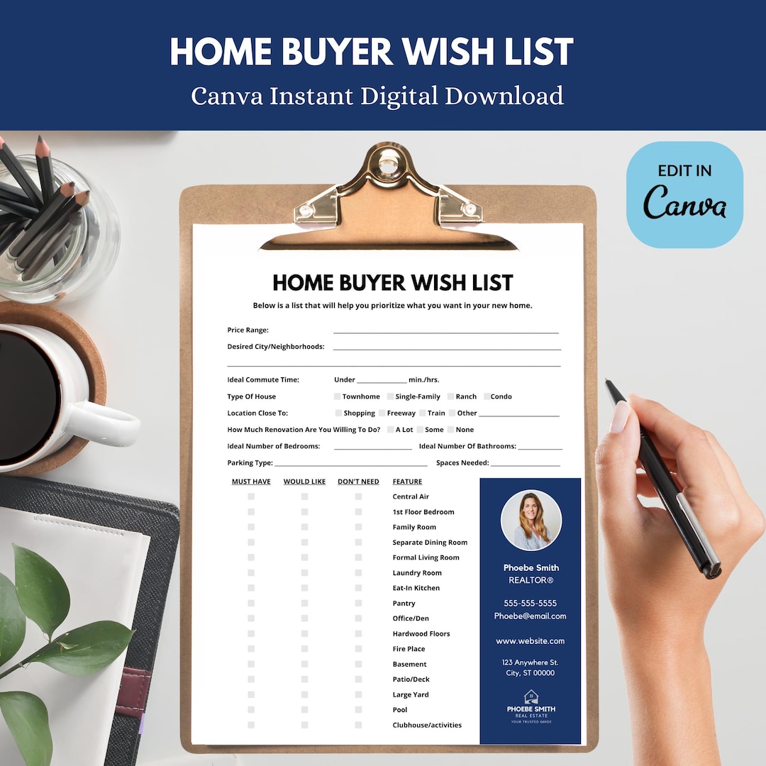 Realtor Home Buyer Wish List Template Editable Client Form (canva) Etsy