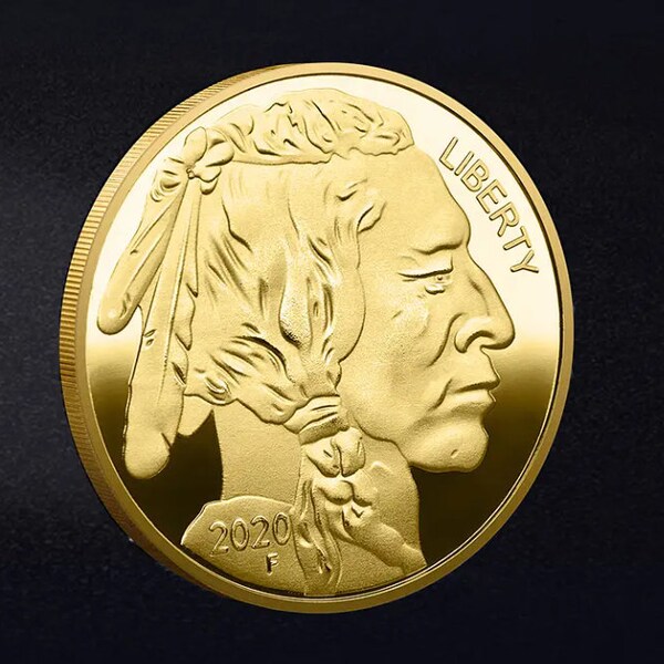 2020 US Buffalo Indian Head Gold Clad Coin Copy In Plastic Case & Display Stand