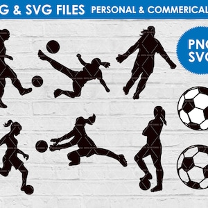 Voetbal SVG PNG vrouwelijk meisje voetbal speler silhouetten SVG PNG-bestanden/digitale download/voetbal sport clipart/persoonlijk en commercieel gebruik