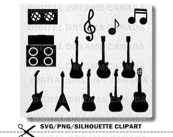 guitar svg / music svg / electric guitar svg / digital download / guitar silhouette clipart / acoustic guitar cut file / guitar svg png file