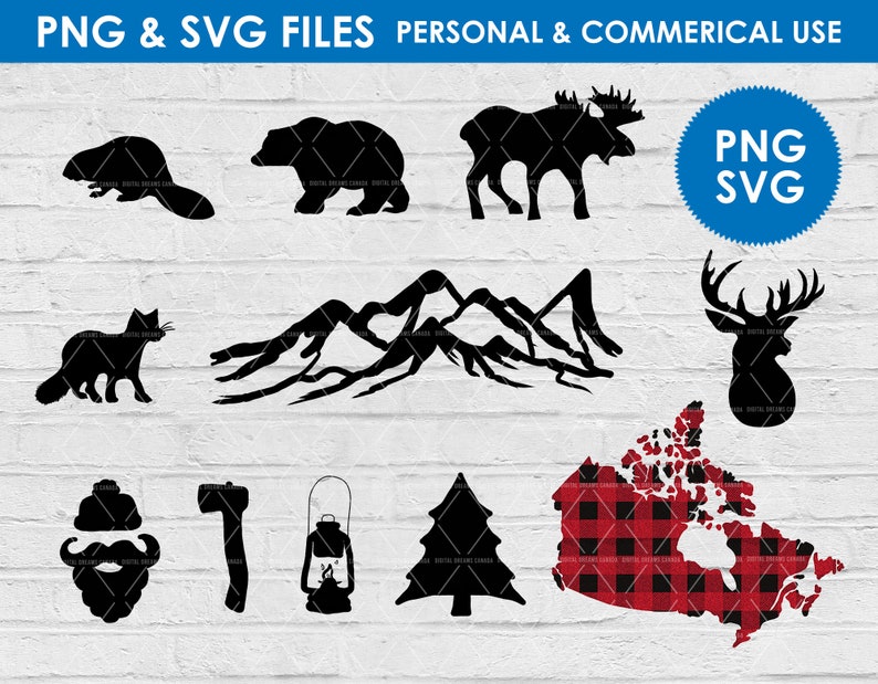 Canadian wilderness lumberjack svg png files clipart /forest clip art / digital download / moose bear beaver fox deer /lantern / axe svg image 1