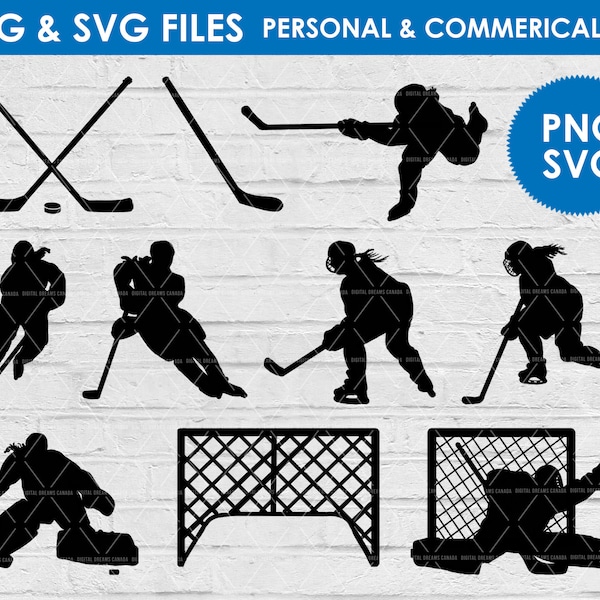 Hockey Silhouette female girl hockey player / png svg files / digital download / ice hockey sports clipart / personal and commercial use