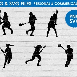 Arquivo vetorial de silhuetas femininas de lacrosse SVG / Download digital / Clipart de esportes femininos / Uso pessoal e comercial