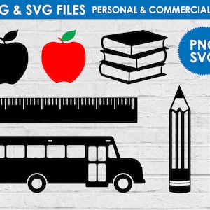 Silhueta de volta às aulas SVG / apple books livros escolares lápis clip art / Professor svg / primeiro dia de aula / arquivos escolares / Digital