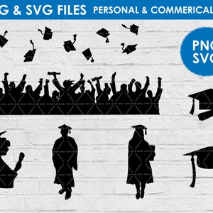 Abschluss-Silhouette-Clipart / Abschlusskappe-ClipArt / Abschluss-Svg / Mütze und Kleid-Diplom-Png-Schnittdatei / Klasse / Grad-Clipart /