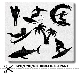 surf svg / silueta de palmera clipart / océano svg / ola svg / tiburón png clipart cutfile / tabla de surf svg / surf clipart / verano svg