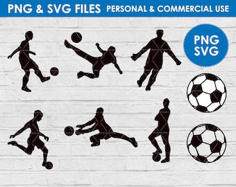 サッカー SVG カット ファイル / サッカー シルエット SVG / サッカー クリップアート / サッカー ボール svg png / サッカー プレーヤー svg 即時ダウンロード / 商用利用