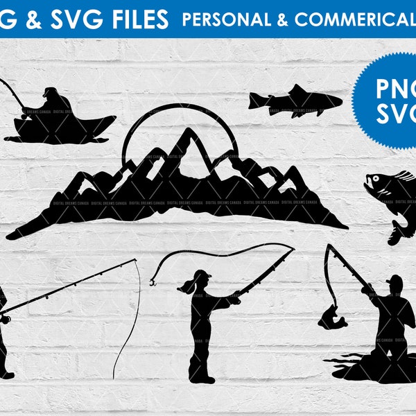fishing svg / fishing silhouette / fishing cut files / digital download / fishing clipart / angler svg / personal and commercial use