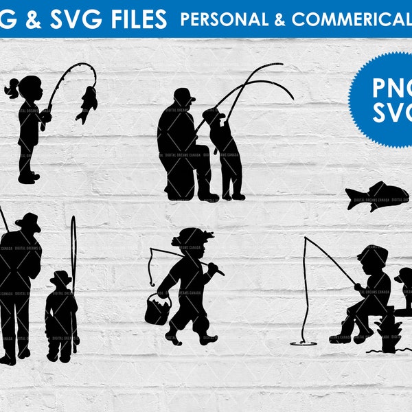 fishing silhouette svg / fishing svg / fishing cutfile / digital download / fish family png / kids fishing / personal and commercial use