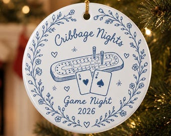 Merry Cribbage Ornament 2026: Game Night Ceramic Decoration