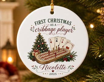 First Christmas Cribbage Ornament: Personalized Card Game Player Gift