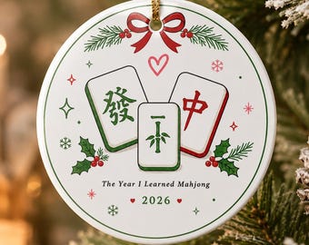 Adorno navideño de Mahjong: recuerdo del juego de fichas de cerámica (El año en que aprendí Mahjong)