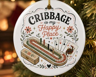 Merry Cribbage Ornament: Ceramic Card Game Christmas Decoration for Player Gift