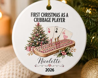 Merry Cribbage Ornament: First Christmas Player Gift, Card Game Tree Decoration
