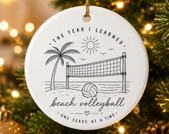 Beach Volleyball Ornament: Ceramic Christmas Keepsake for Players, Coastal Sports Decor
