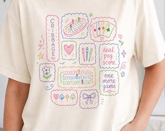 Cozy Game Night Doodles T-Shirt | board game icons, pastel stitching
