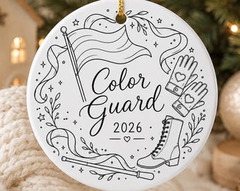 Color Guard Ornament Ceramic Round Holiday Decoration Marching Band Gift Christmas Tree Hanging Memento Winter Performer Graduation Present