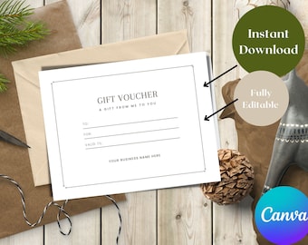 Minimalist gift certificate template, a gift certificate template for business owners, printable gift certificate, editable gift voucher,