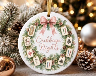 Merry Cribbage Nights Ceramic Ornament: Card Game Christmas Decoration