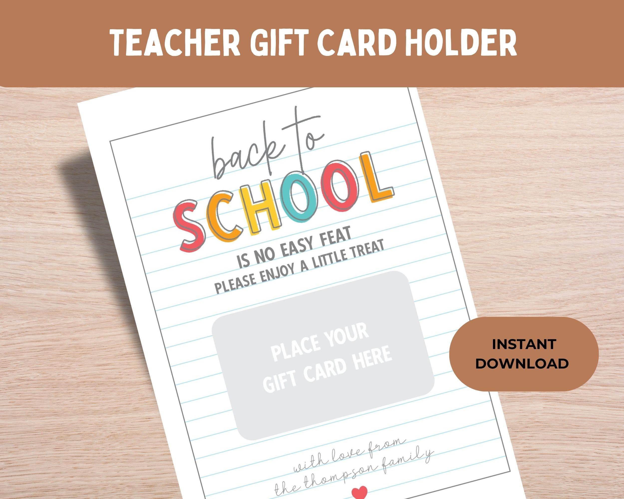 back to school Teacher gift card holder printable first day of school teacher card template teacher gift  appreciation gift for teacher