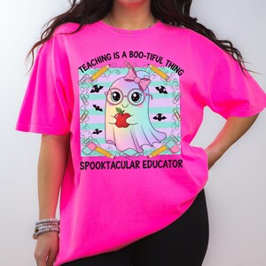 Halloween Teacher Shirt Cute Boho Oversized Tee Physical Gift for Teachers Comfy Fall Classroom Outfit for Halloween Fun Shirt for teacher