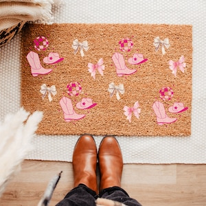 pink bow rug housewarming gift for home doormat bow pink cowgirl boots doormat pink disco ball doormat retro disco ball pink doormat indoor