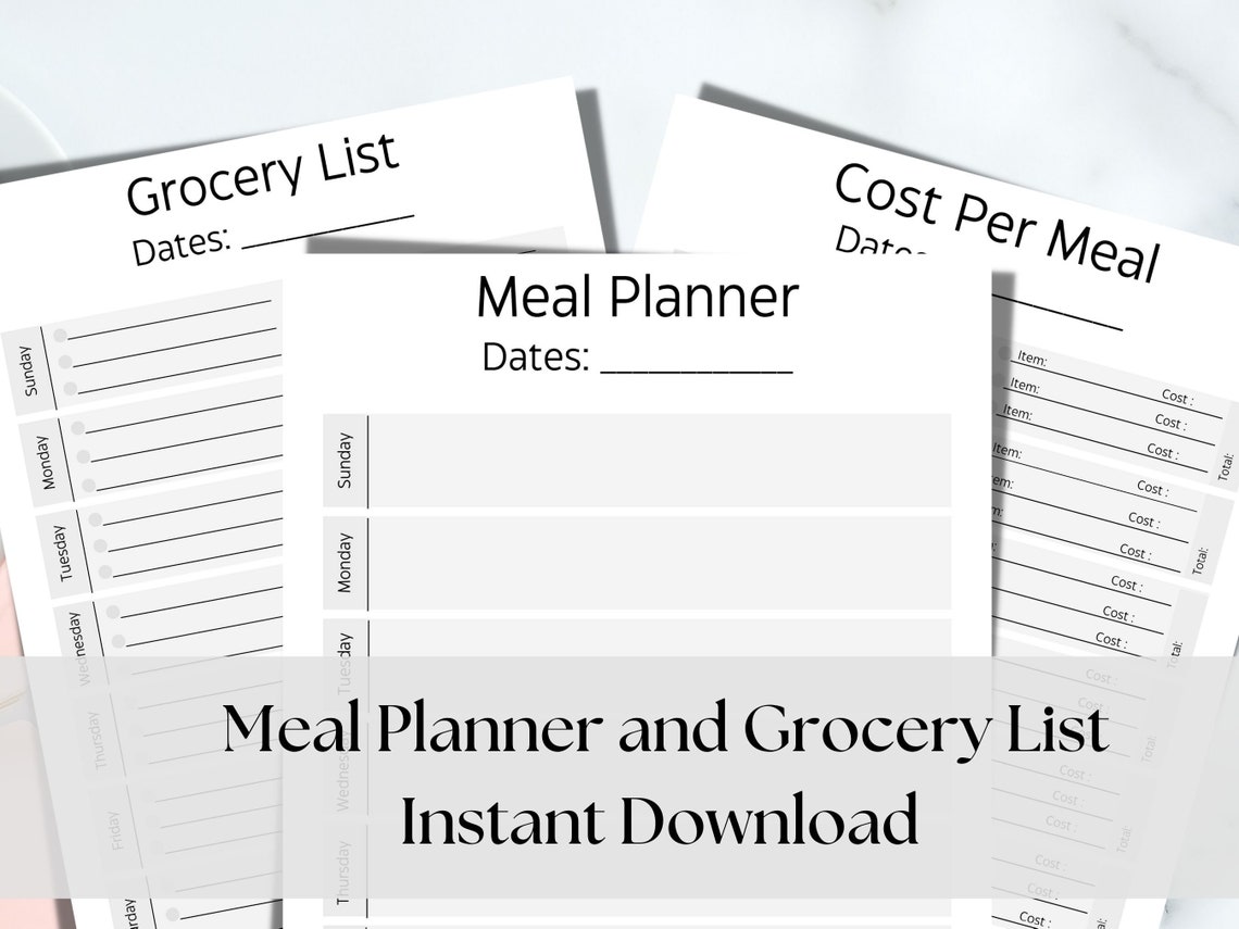 Weekly Meal Planner Printable Digital Meal Planner Grocery - Etsy