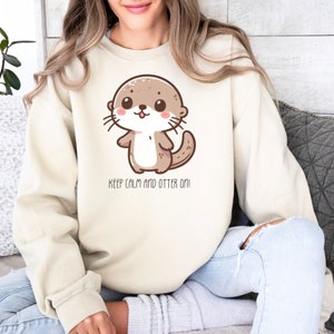 funny otter sweatshirt beige otter crewneck for otter lover gift for girls birthday party gift for child birthdat present for birthday gift