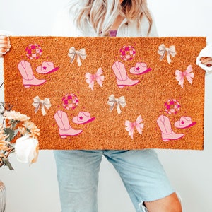 pink bow rug housewarming gift for home doormat bow pink cowgirl boots doormat pink disco ball doormat retro disco ball pink doormat indoor