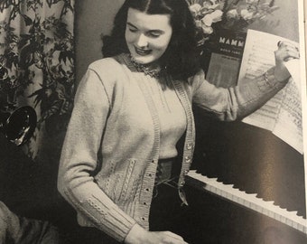 1940s Cable Knit Sweater and Cardigan Set Vintage Knitting Pattern - Digital Download | Monarch Teen Knits Twin Set 1073